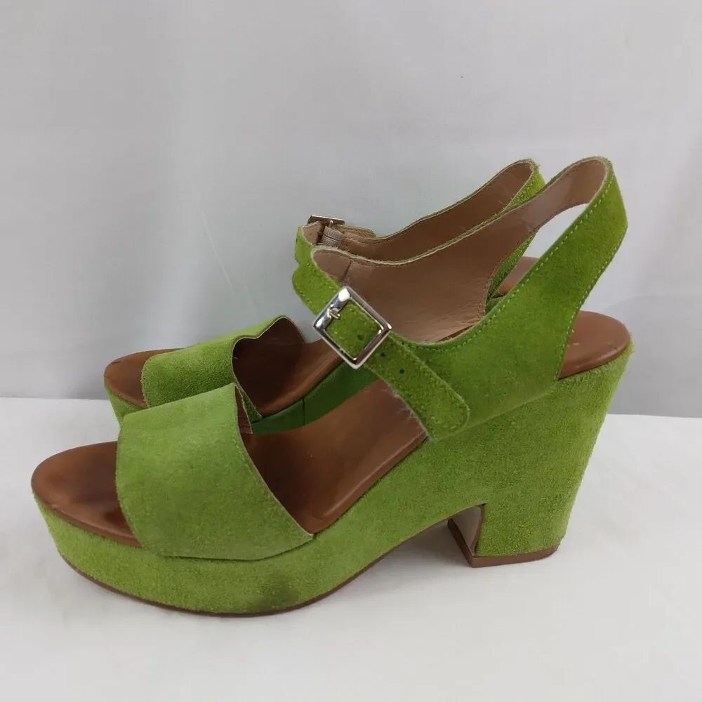 V1969 19v69 Italia Green Suede Open Toe Ankle Strap Chunky Platform Heels 39 - Picture 7 of 15